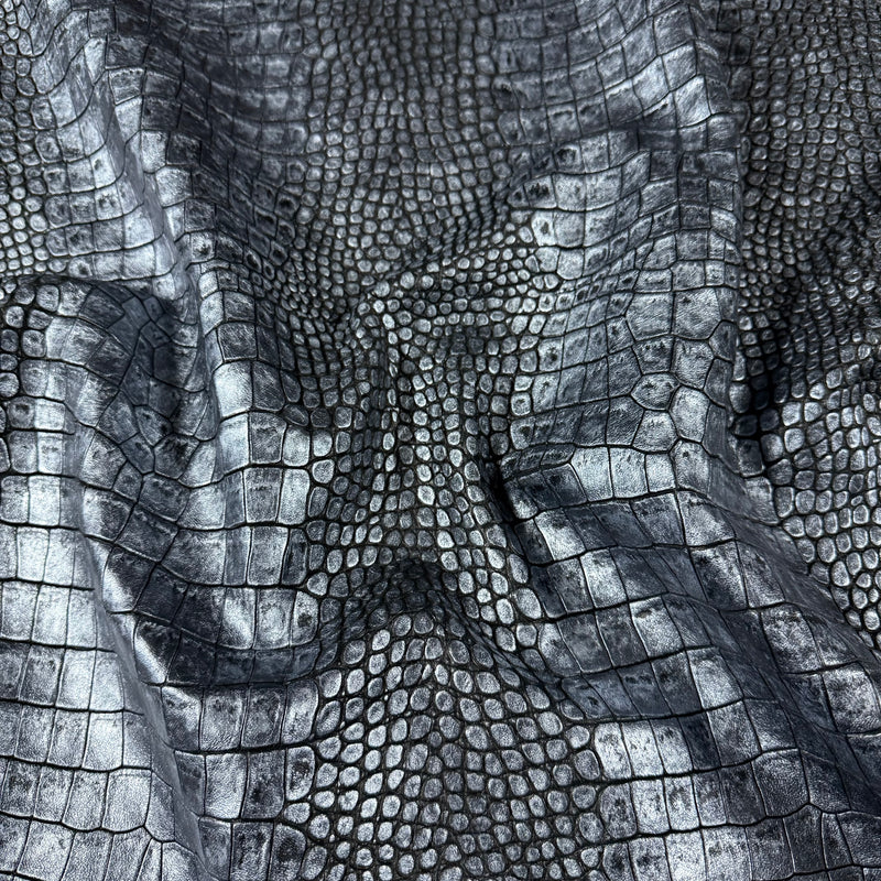 Metallic Two-Tone Crocodile Emboss Veg Tan Lambskin, 2 oz - Gold & Silver - Image 7