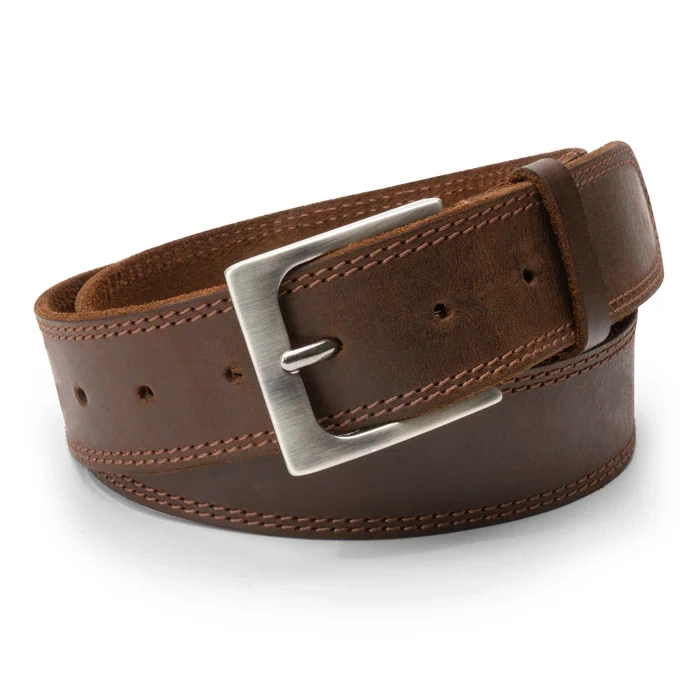 Two Row Stitch Thick Leather Belt - Image 2