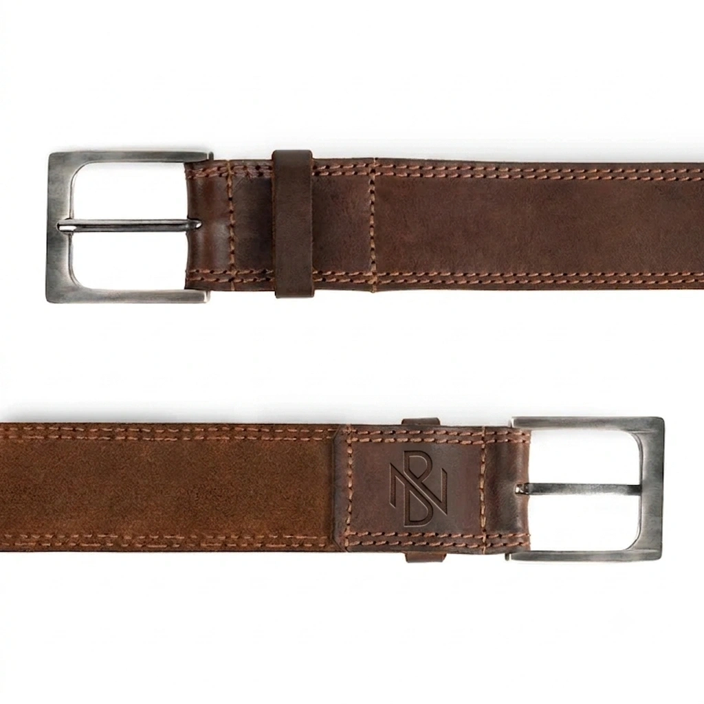 Two Row Stitch Thick Leather Belt - Image 3
