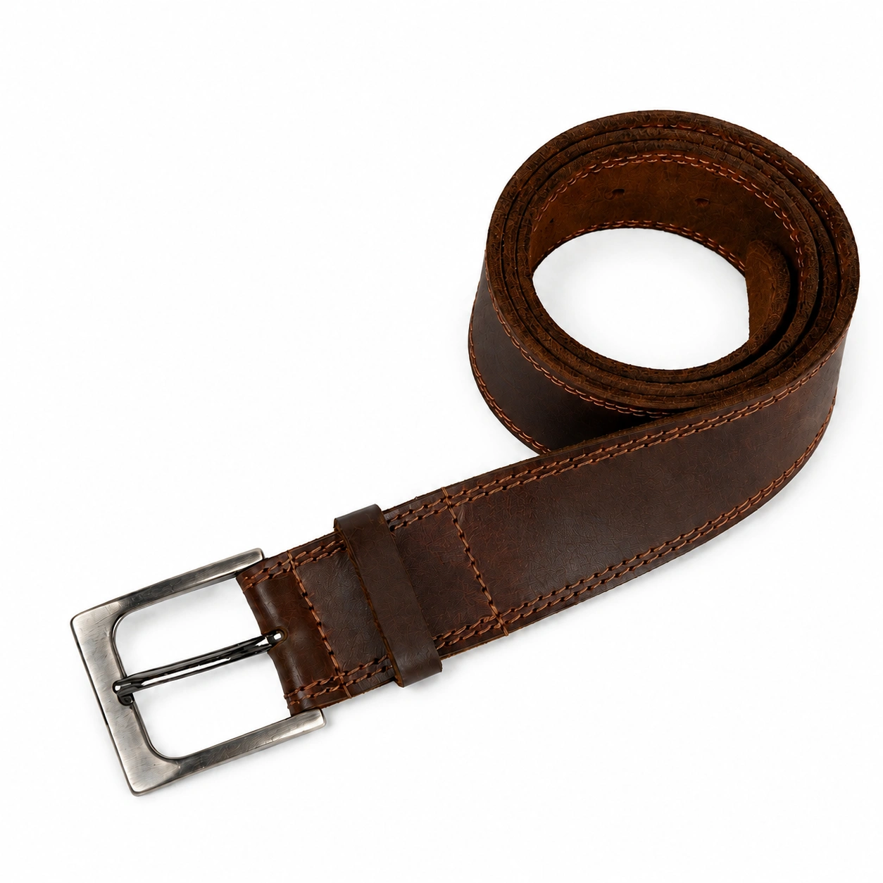Two Row Stitch Thick Leather Belt - Image 4